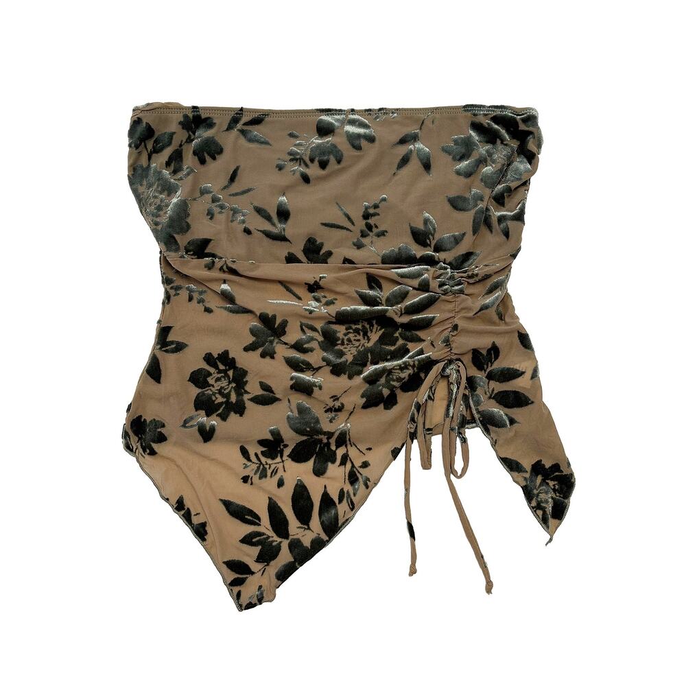 See You Monday NWT Velvet Burnout Tube Top M Green Strapless Floral Boho Fairy